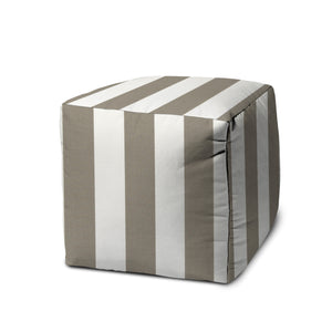 Homeroots 17" Taupe Polyester Cube Striped Indoor Outdoor Pouf Ottoman Taupe  474378