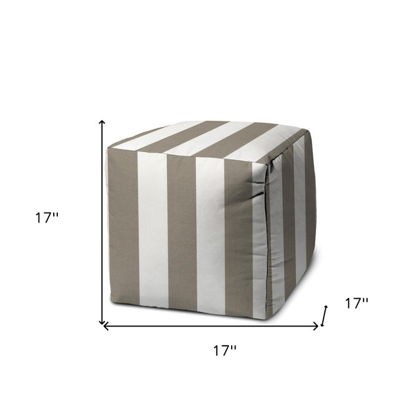 Homeroots 17" Taupe Polyester Cube Striped Indoor Outdoor Pouf Ottoman Taupe  474378