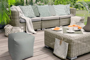 Homeroots 17" Green Polyester Cube Polka Dots Indoor Outdoor Pouf Ottoman Green  474379