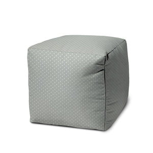Homeroots 17" Green Polyester Cube Polka Dots Indoor Outdoor Pouf Ottoman Seafoam  474380