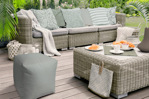 Homeroots 17" Green Polyester Cube Polka Dots Indoor Outdoor Pouf Ottoman Seafoam  474380