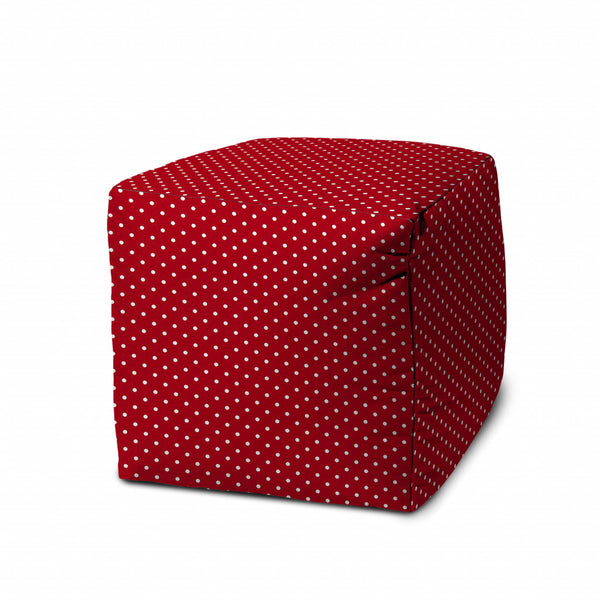 Homeroots 17" Red Polyester Cube Polka Dots Indoor Outdoor Pouf Ottoman Red  474381