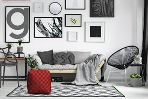 Homeroots 17" Red Polyester Cube Polka Dots Indoor Outdoor Pouf Ottoman Red  474381