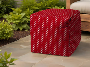 Homeroots 17" Red Polyester Cube Polka Dots Indoor Outdoor Pouf Ottoman Red  474381