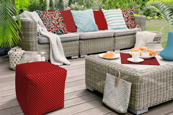 Homeroots 17" Red Polyester Cube Polka Dots Indoor Outdoor Pouf Ottoman Red  474382