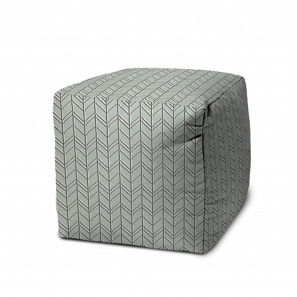 Homeroots 17" Green Polyester Cube Geometric Indoor Outdoor Pouf Ottoman Seafoam  474383