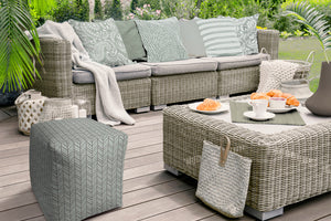 Homeroots 17" Green Polyester Cube Geometric Indoor Outdoor Pouf Ottoman Seafoam  474384