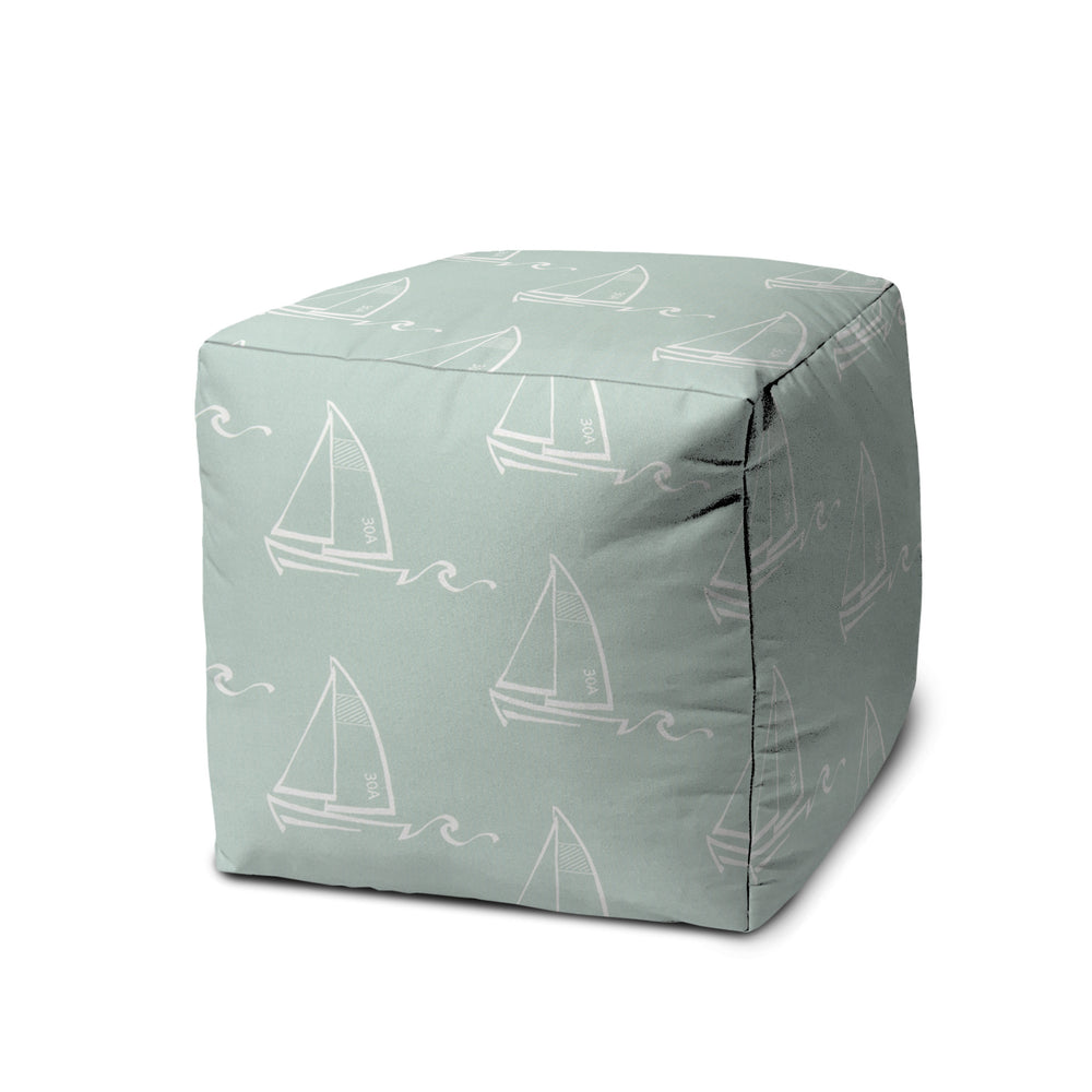 Homeroots 17" Green Polyester Cube Indoor Outdoor Pouf Ottoman Green  474385