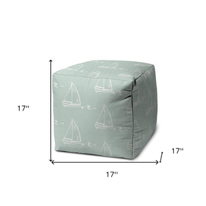 Homeroots 17" Green Polyester Cube Indoor Outdoor Pouf Ottoman Green  474386