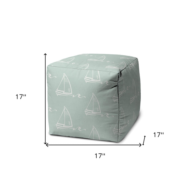 Homeroots 17" Green Polyester Cube Indoor Outdoor Pouf Ottoman Green  474386
