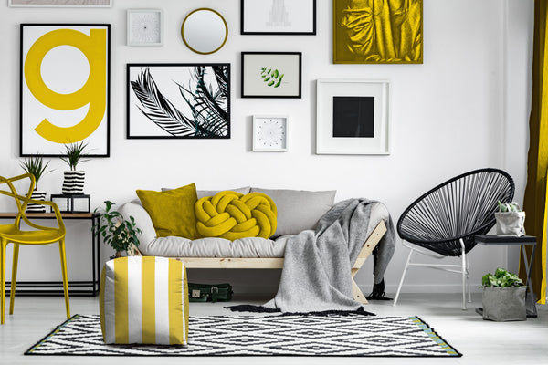 Homeroots 17" Yellow And White Polyester Cube Striped Indoor Outdoor Pouf Ottoman Pineapple  474390