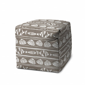 Homeroots 17" Taupe Polyester Cube Indoor Outdoor Pouf Ottoman   474391