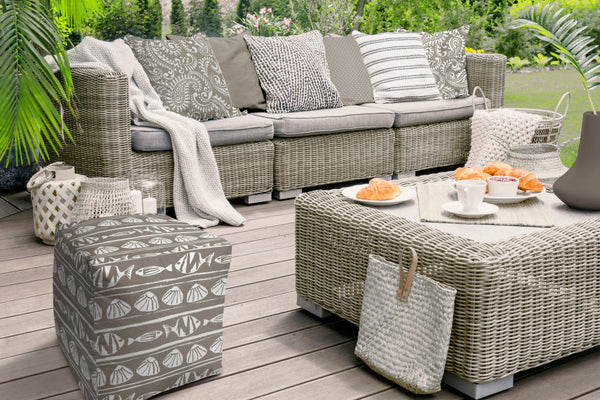 Homeroots 17" Taupe Polyester Cube Indoor Outdoor Pouf Ottoman   474391