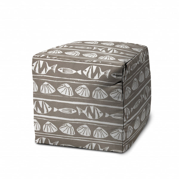 Homeroots 17" Taupe Polyester Cube Indoor Outdoor Pouf Ottoman   474392