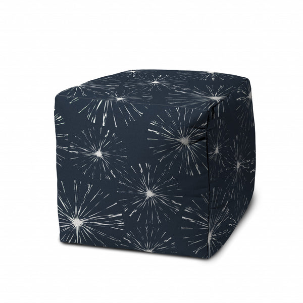 Homeroots 17" Blue Polyester Cube Geometric Indoor Outdoor Pouf Ottoman Navy  474393