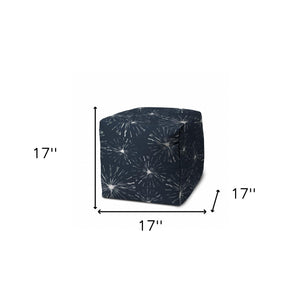 Homeroots 17" Blue Polyester Cube Geometric Indoor Outdoor Pouf Ottoman Navy  474393