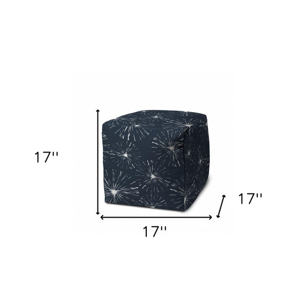 Homeroots 17" Blue Polyester Cube Geometric Indoor Outdoor Pouf Ottoman Navy  474393
