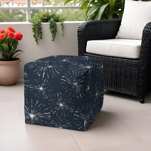 Homeroots 17" Blue Polyester Cube Geometric Indoor Outdoor Pouf Ottoman Navy  474393