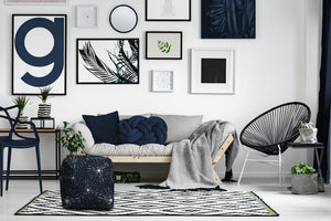 Homeroots 17" Blue Polyester Cube Geometric Indoor Outdoor Pouf Ottoman Navy  474394