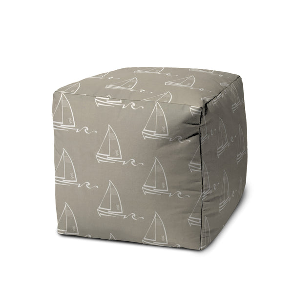 Homeroots 17" Taupe Polyester Cube Indoor Outdoor Pouf Ottoman Taupe  474395
