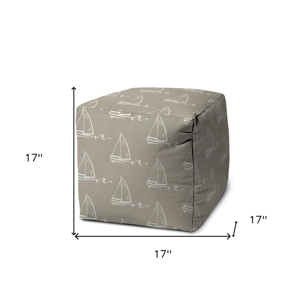 Homeroots 17" Taupe Polyester Cube Indoor Outdoor Pouf Ottoman Taupe  474395