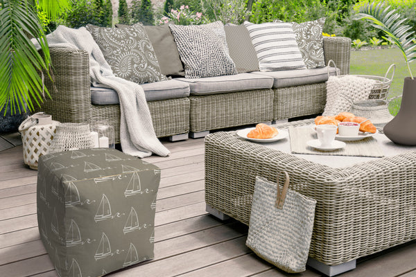 Homeroots 17" Taupe Polyester Cube Indoor Outdoor Pouf Ottoman Taupe  474396