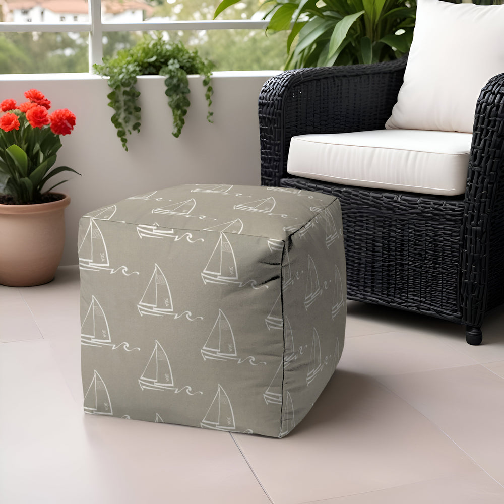 Homeroots 17" Taupe Polyester Cube Indoor Outdoor Pouf Ottoman Taupe  474396