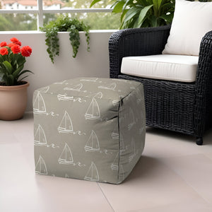 Homeroots 17" Taupe Polyester Cube Indoor Outdoor Pouf Ottoman Taupe  474396