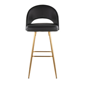 English Elm Fixed-height Metal Frame Barstools with Upholstered Seats and Geometric Footrest Set of 2 Black+Gold B202S01941