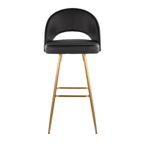 English Elm Fixed-height Metal Frame Barstools with Upholstered Seats and Geometric Footrest Set of 2 Black+Gold B202S01941