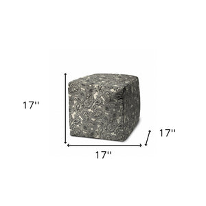 Homeroots 17" Gray Polyester Cube Paisley Indoor Outdoor Pouf Ottoman   474402