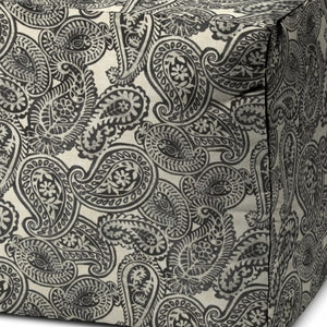 Homeroots 17" Gray Polyester Cube Paisley Indoor Outdoor Pouf Ottoman   474402