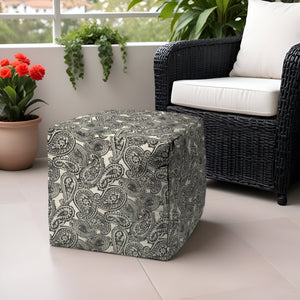 Homeroots 17" Gray Polyester Cube Paisley Indoor Outdoor Pouf Ottoman   474402