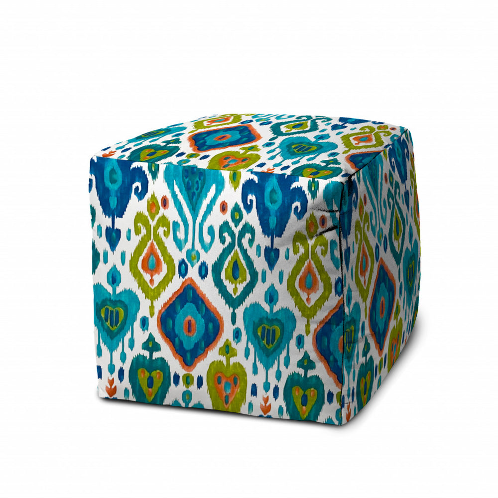 Homeroots 17" Turquoise Polyester Cube Indoor Outdoor Pouf Ottoman   474407