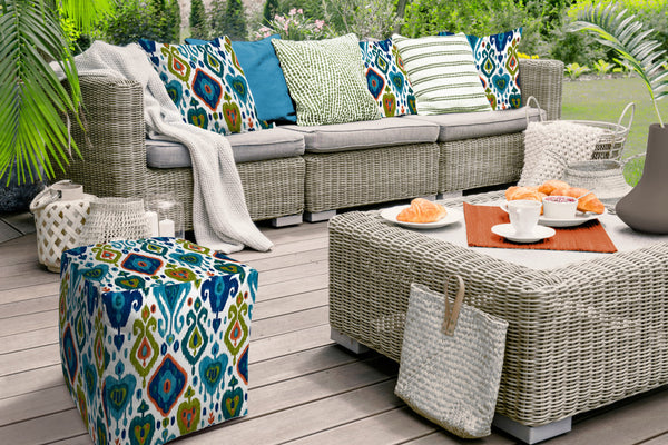 Homeroots 17" Turquoise Polyester Cube Indoor Outdoor Pouf Ottoman   474407