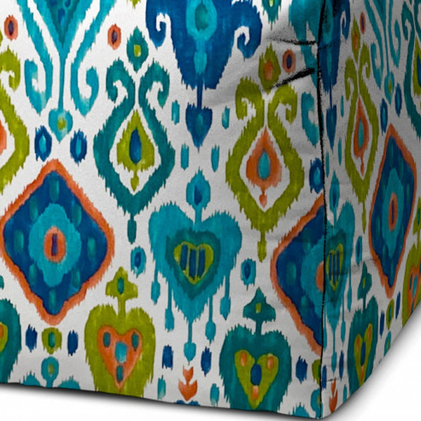 Homeroots 17" Turquoise Polyester Cube Indoor Outdoor Pouf Ottoman   474407