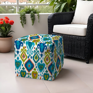 Homeroots 17" Turquoise Polyester Cube Indoor Outdoor Pouf Ottoman   474407