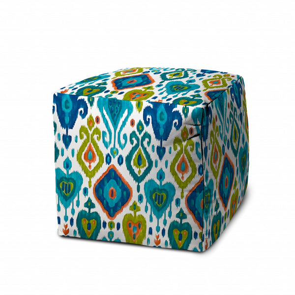 Homeroots 17" Turquoise Polyester Cube Indoor Outdoor Pouf Ottoman   474408