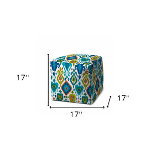 Homeroots 17" Turquoise Polyester Cube Indoor Outdoor Pouf Ottoman   474408
