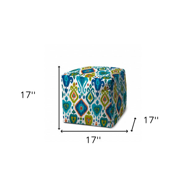 Homeroots 17" Turquoise Polyester Cube Indoor Outdoor Pouf Ottoman   474408