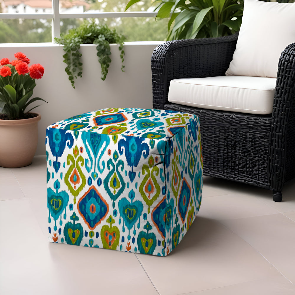 Homeroots 17" Turquoise Polyester Cube Indoor Outdoor Pouf Ottoman   474408