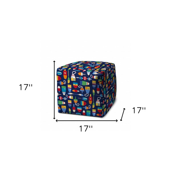 Homeroots 17" Blue Polyester Cube Indoor Outdoor Pouf Ottoman   474409