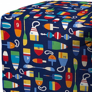 Homeroots 17" Blue Polyester Cube Indoor Outdoor Pouf Ottoman   474410