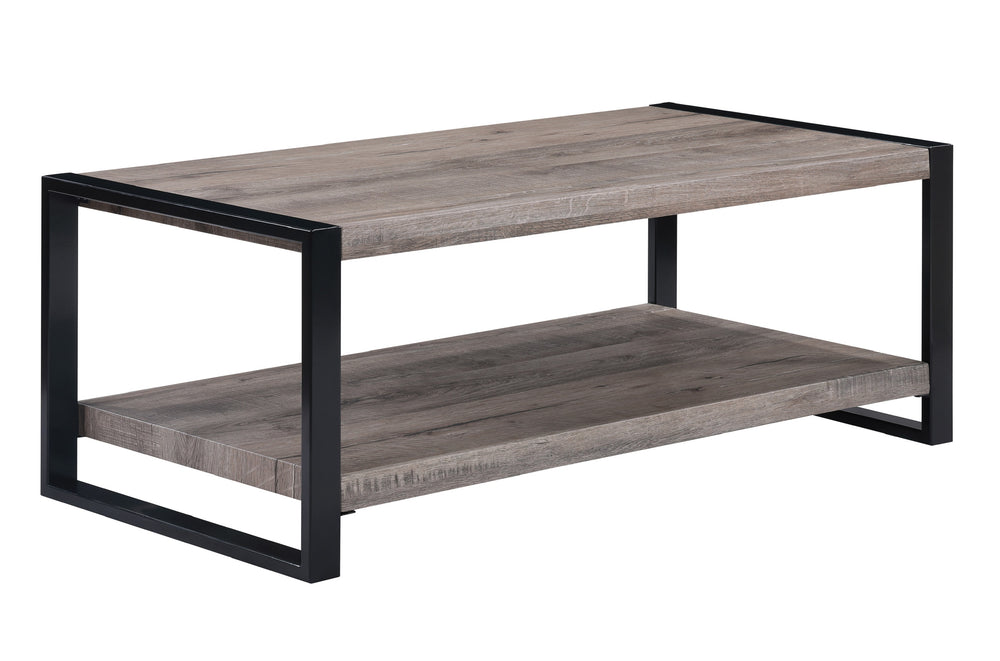 English Elm 3pc Modern Industrial Cocktail Set – Rustic Weathered Wood & Black Metal Coffee and End Tables, Spacious Storage, Minimalist Design B011S01677