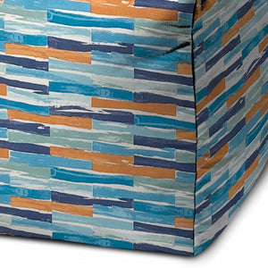 Homeroots 17" Blue And Orange Geometric Indoor Outdoor Pouf Ottoman   474411