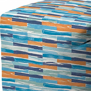 Homeroots 17" Blue Polyester Cube Geometric Indoor Outdoor Pouf Ottoman   474412