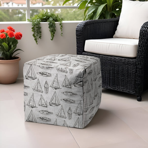 Homeroots 17" Gray Polyester Cube Indoor Outdoor Pouf Ottoman   474413