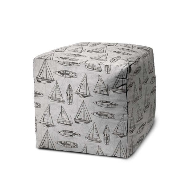 Homeroots 17" Gray Polyester Cube Indoor Outdoor Pouf Ottoman   474414