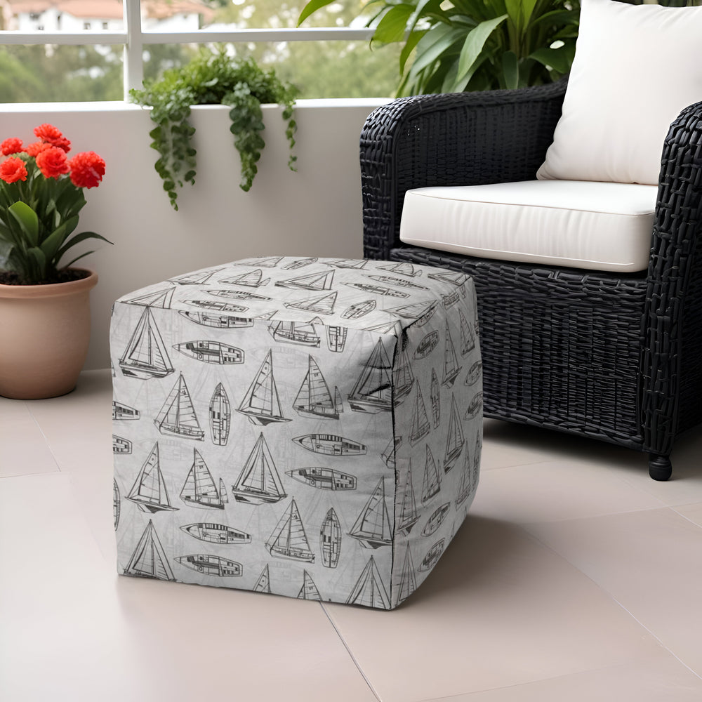 Homeroots 17" Gray Polyester Cube Indoor Outdoor Pouf Ottoman   474414