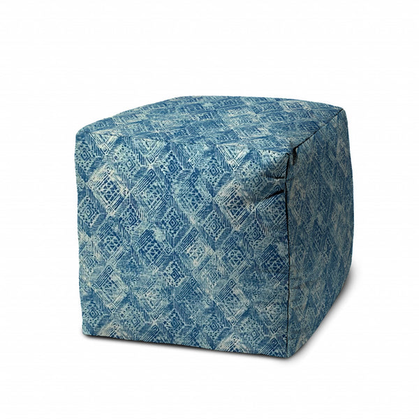 Homeroots 17" Blue Polyester Cube Indoor Outdoor Pouf Ottoman   474416